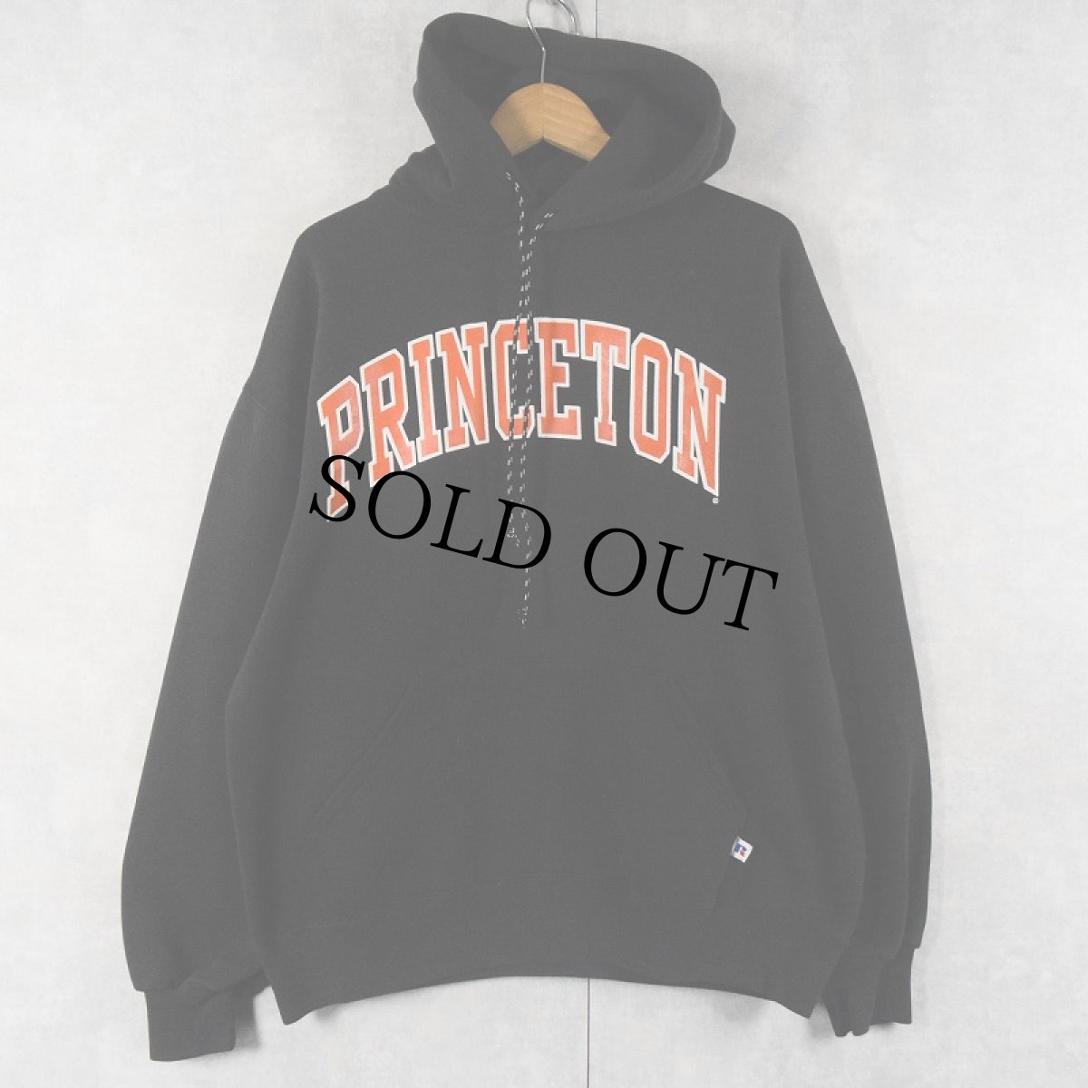 画像1: 90's RUSSELL ATHLETIC USA製 "PRINCETON" プリントスウェットフーディー BLACK L (1)