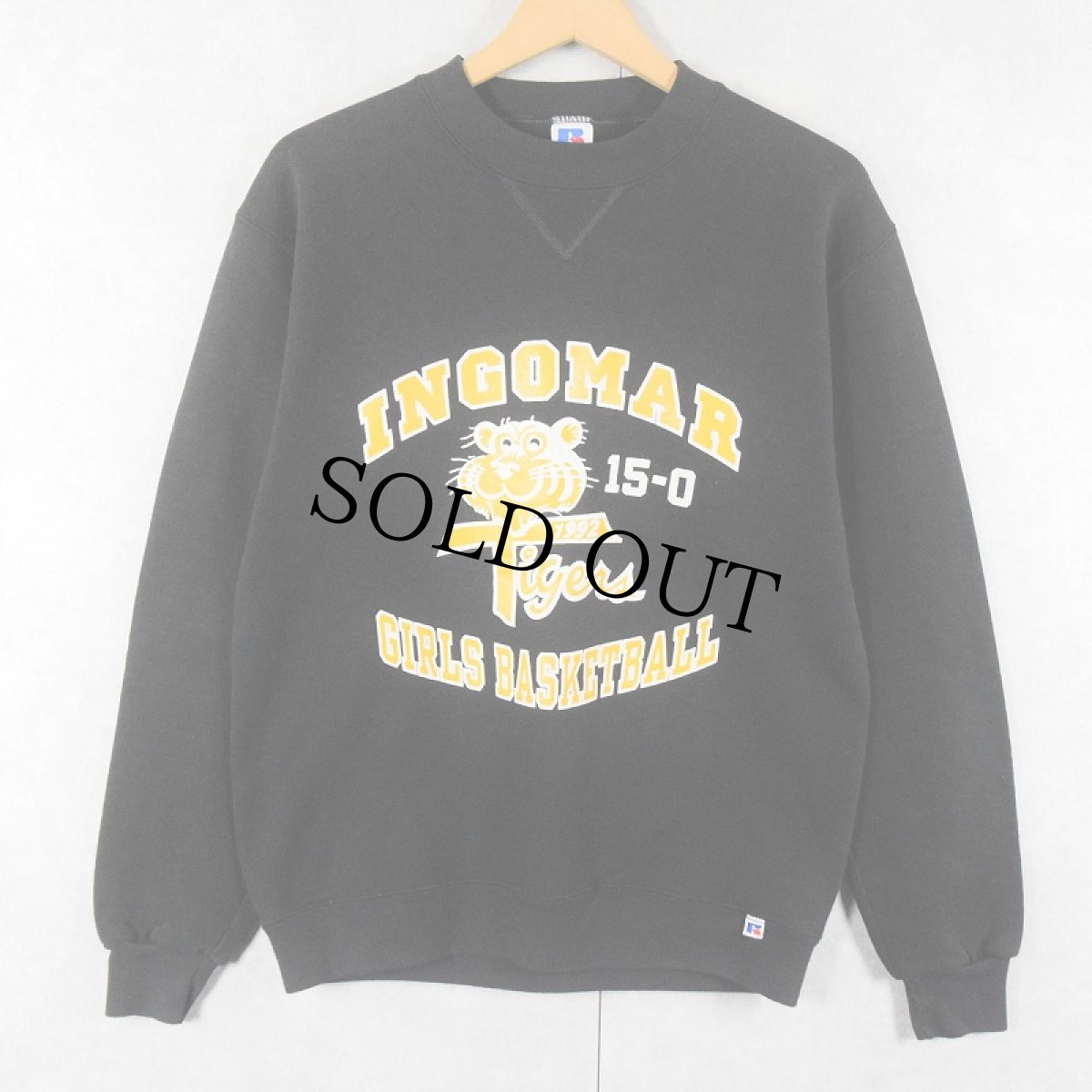 画像1: 90's RUSSELL ATHLETIC USA製 "INGOMAR GIRLS BASKETBALL" 前V プリントスウェット BLACK M (1)