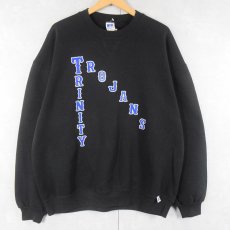 画像1: 90's RUSSELL ATHLETIC USA製 "TRINITY TROJANS" 前V フットボールチーム プリントスウェット BLACK XL (1)