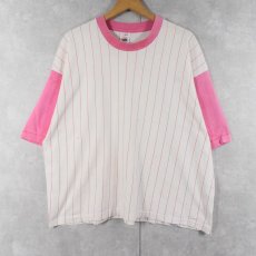 画像1: 90's FRUIT OF THE LOOM USA製 ストライプ柄 ベースボールＴシャツ XL (1)