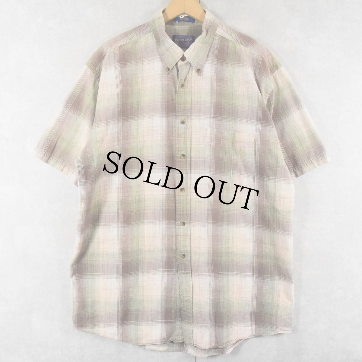 画像1: PENDLETON オンブレーチェック柄 コットンボタンダウンシャツ L (1)