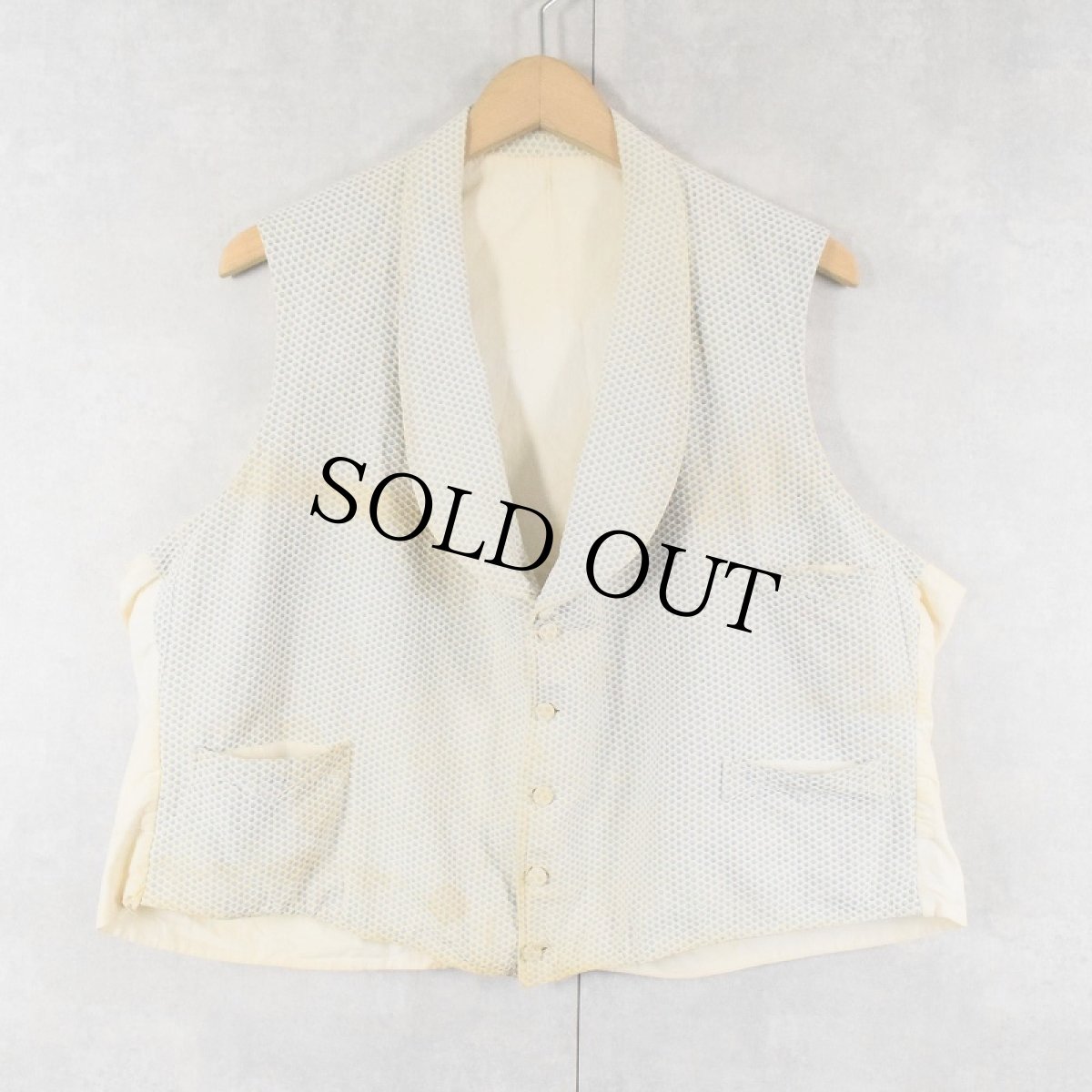 画像1: 30〜40's 柄織  針刺しシンチバック ショールカラーベスト (1)