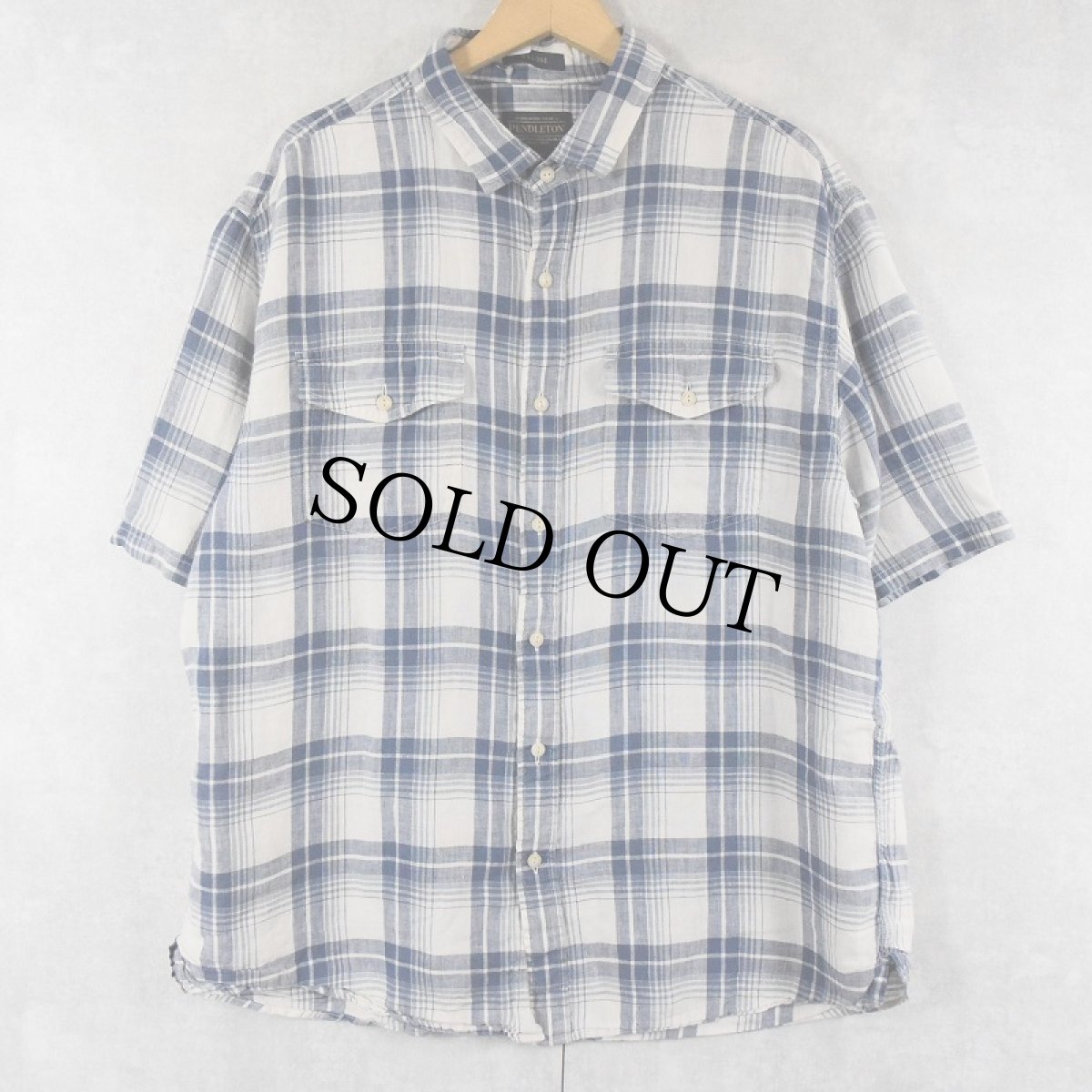 画像1: PENDLETON "MALONE" チェック柄 リネンシャツ L (1)