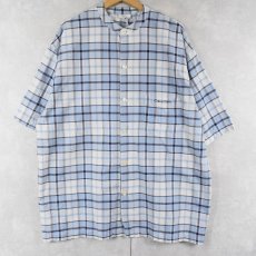 画像1: Calvin Klein チェック柄 バンドカラー コットンシャツ XL (1)
