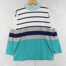 画像1: 90's Eddie Bauer ボーダー柄 モックネックロンT L  (1)