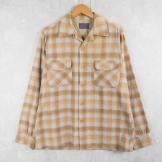 画像1: 50's Pendleton オンブレーチェック柄 オープンカラーウールシャツ XL (1)