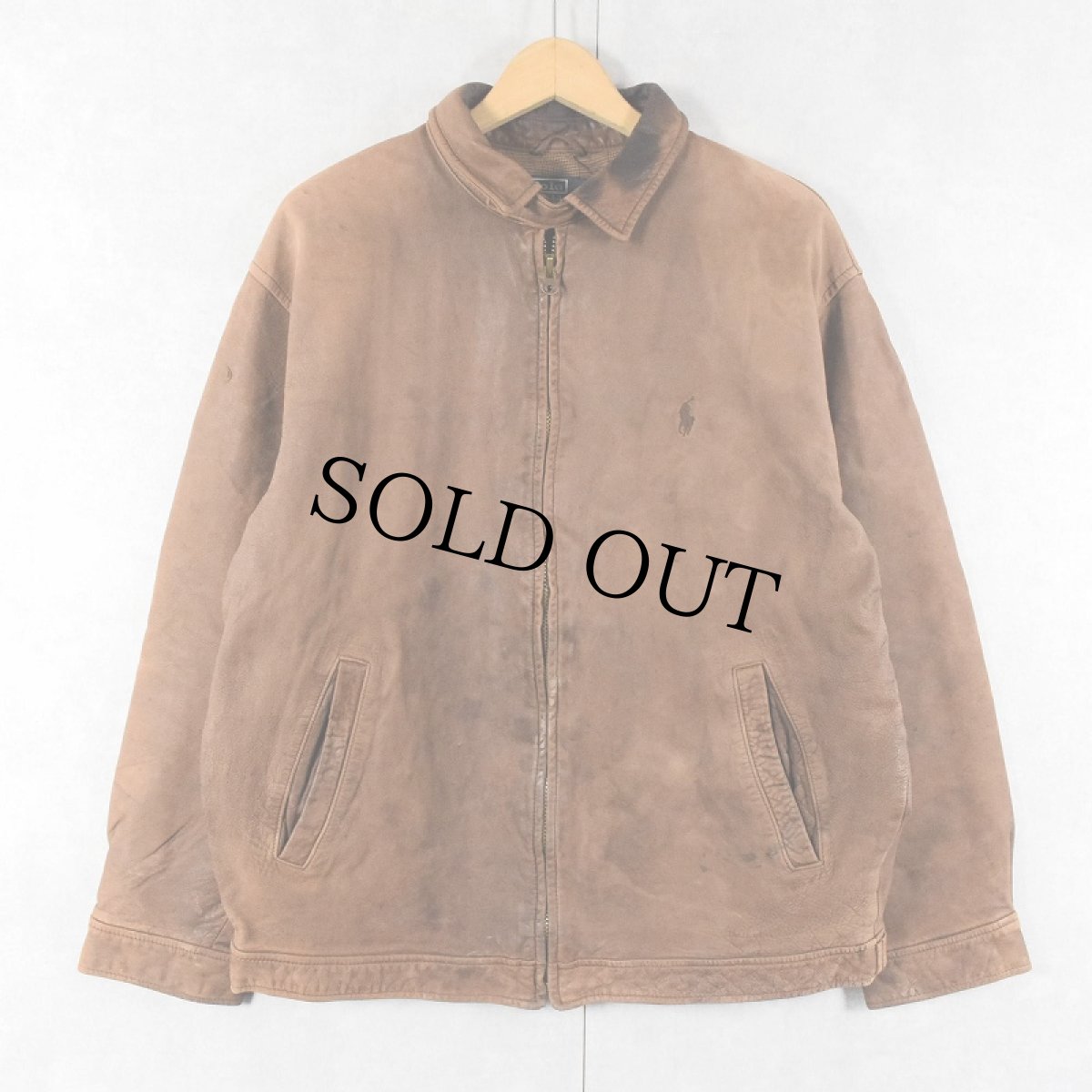 画像1: POLO Ralph Lauren ロゴ刺? チンスト付き レザージャケット BROWN L (1)