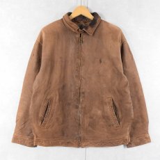 画像1: POLO Ralph Lauren ロゴ刺繡 チンスト付き レザージャケット BROWN L (1)
