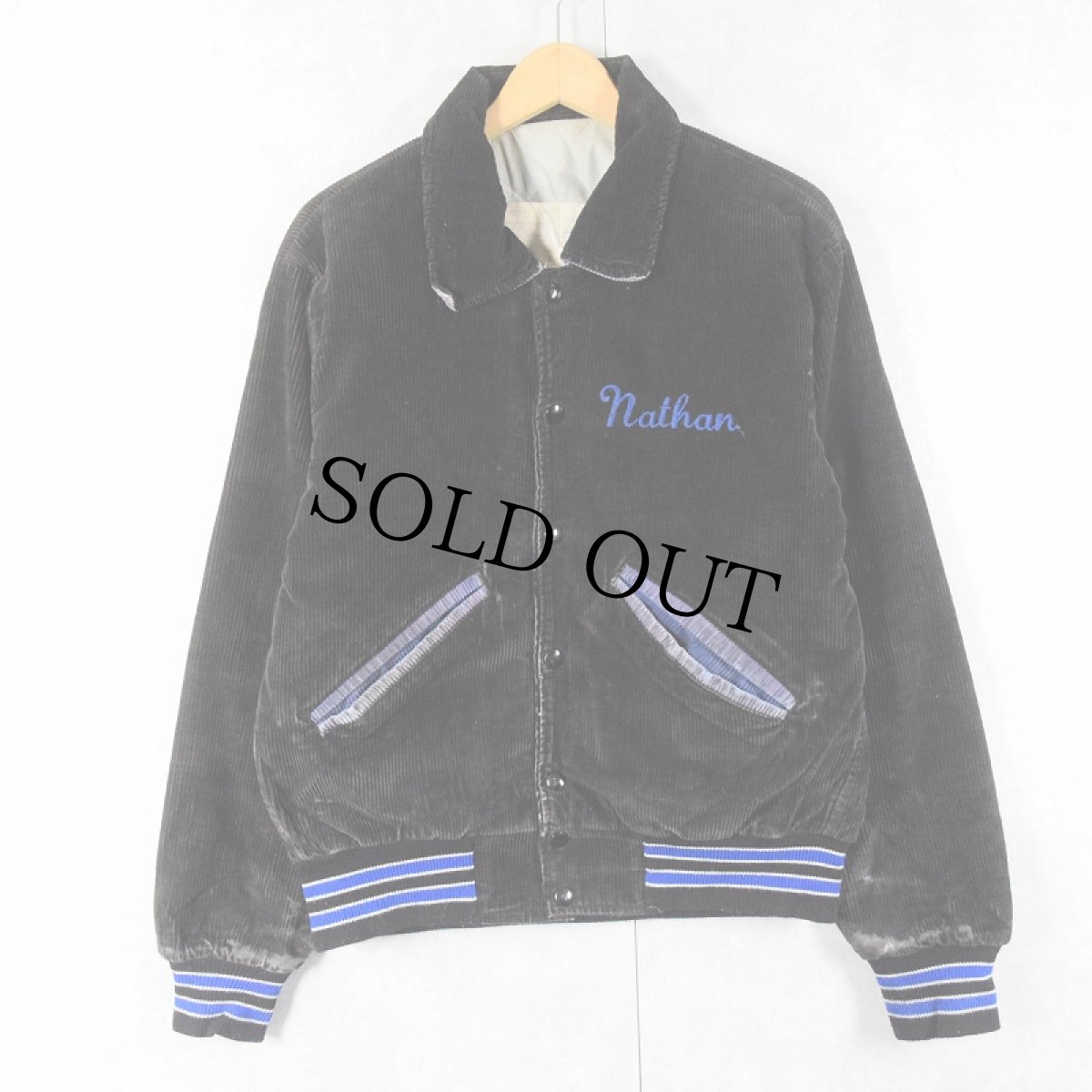 画像2: 70〜80's DeLong USA製 "nathan" 刺繍 中綿入り コーデュロイスタジャン S (2)