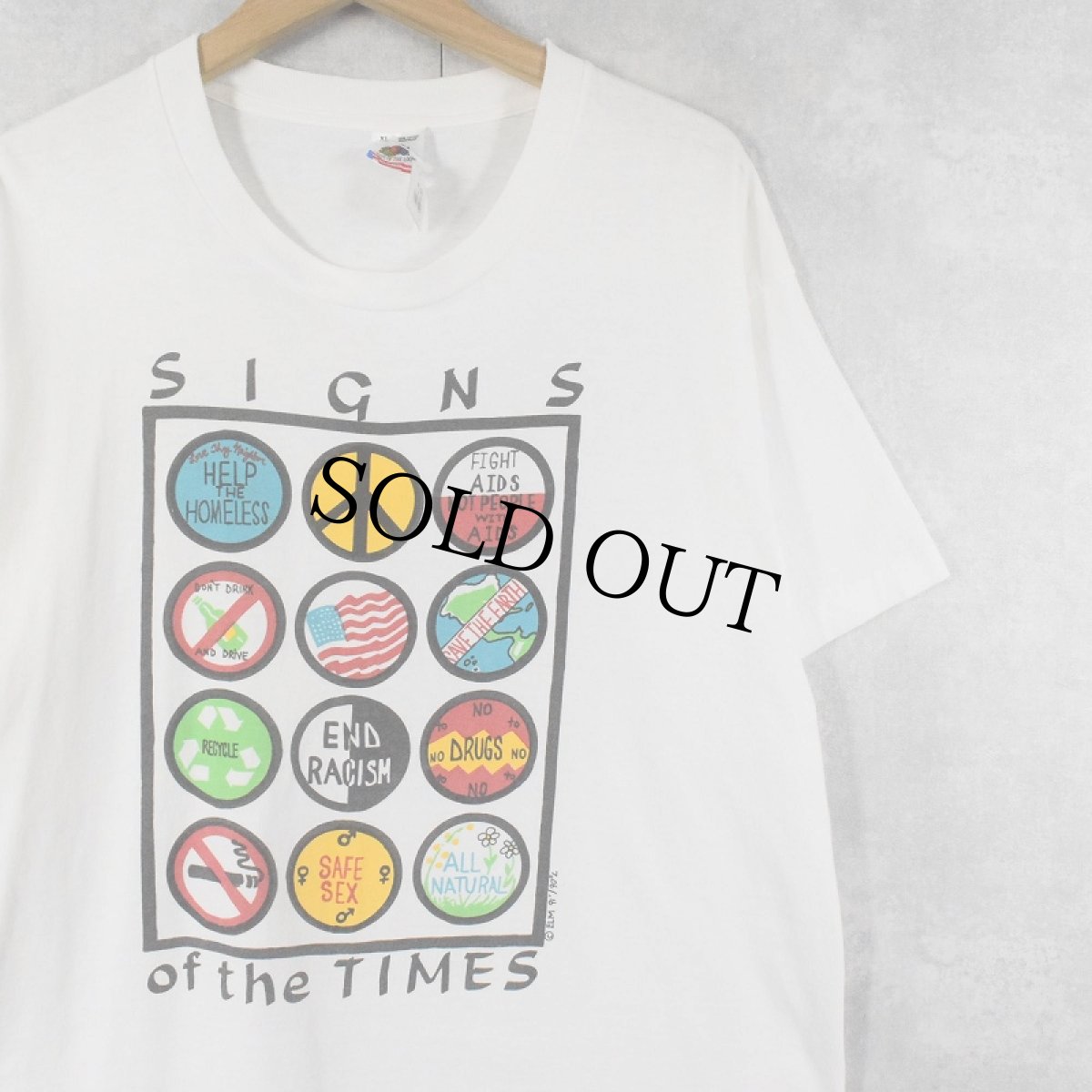 画像1: 90's USA製 "SIGNS of the TIMES" ピースマークプリントTシャツ XL (1)