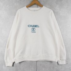 画像1: 90's ブート CHANEL USA製 ロゴ刺繍 前Vスウェット L (1)
