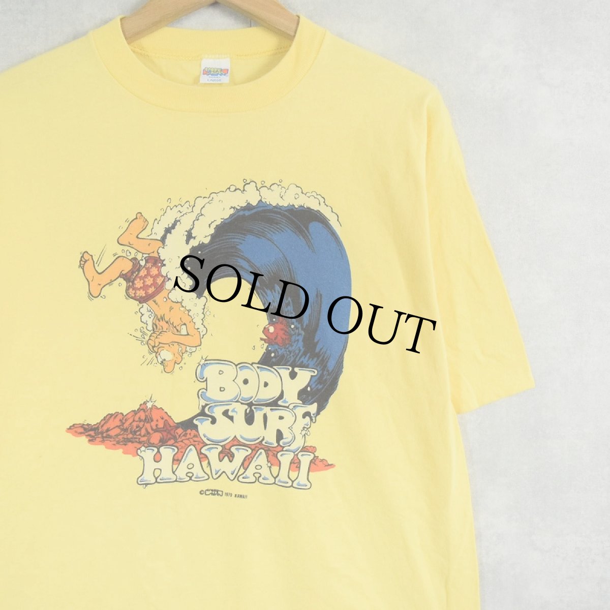 画像1: 70's crazy shirts HAWAII "BODY SURF HAWAII" サーフプリントTシャツ L (1)
