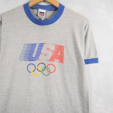 画像1: 80's Levi's "USA" 五輪プリントリンガーTシャツ M (1)