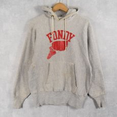 画像1: 70〜80's Champion 青単色タグ REVERSE WEAVE USA製 "ウイングフット" プリントスウェットフーディー M (1)
