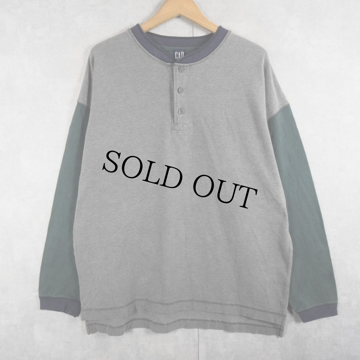 画像1: 90's GAP ヘンリーネック 鹿の子ロンT L (1)