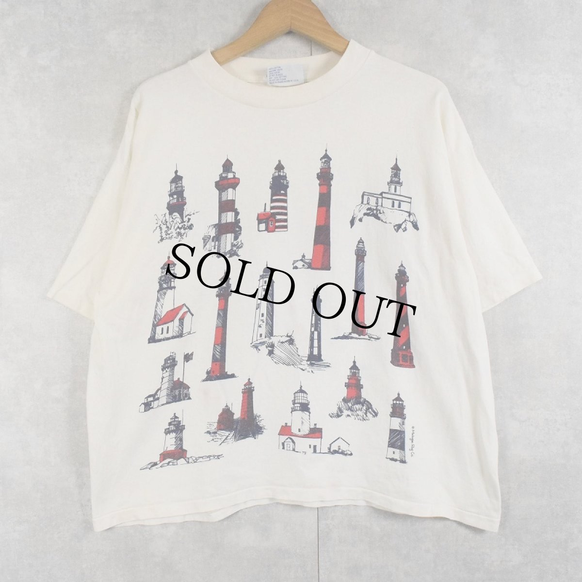 画像1: 【SALE】 90's MICHIGAN RAG CO. USA製  ライトハウス柄 プリントTシャツ (1)