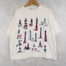 画像1: 90's MICHIGAN RAG CO. USA製  ライトハウス柄 プリントTシャツ (1)