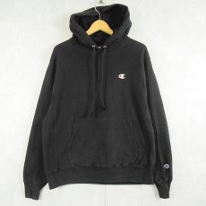 画像1: Champion REVERSE WEAVE 目付き スウェットフーディー BLACK M (1)