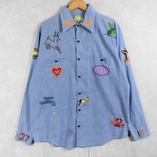 画像2: 70's Sears PERMA PREST "Embroidery" シャンブレーシャツ L TALL (2)