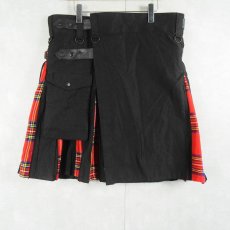 画像2: チェック柄 切り替えデザイン ラップカーゴスカート BLACK XXL (2)