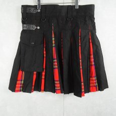 画像3: チェック柄 切り替えデザイン ラップカーゴスカート BLACK XXL (3)