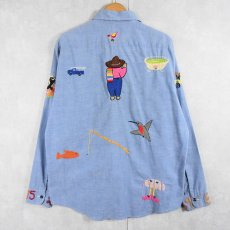 画像3: 70's Sears PERMA PREST "Embroidery" シャンブレーシャツ L TALL (3)