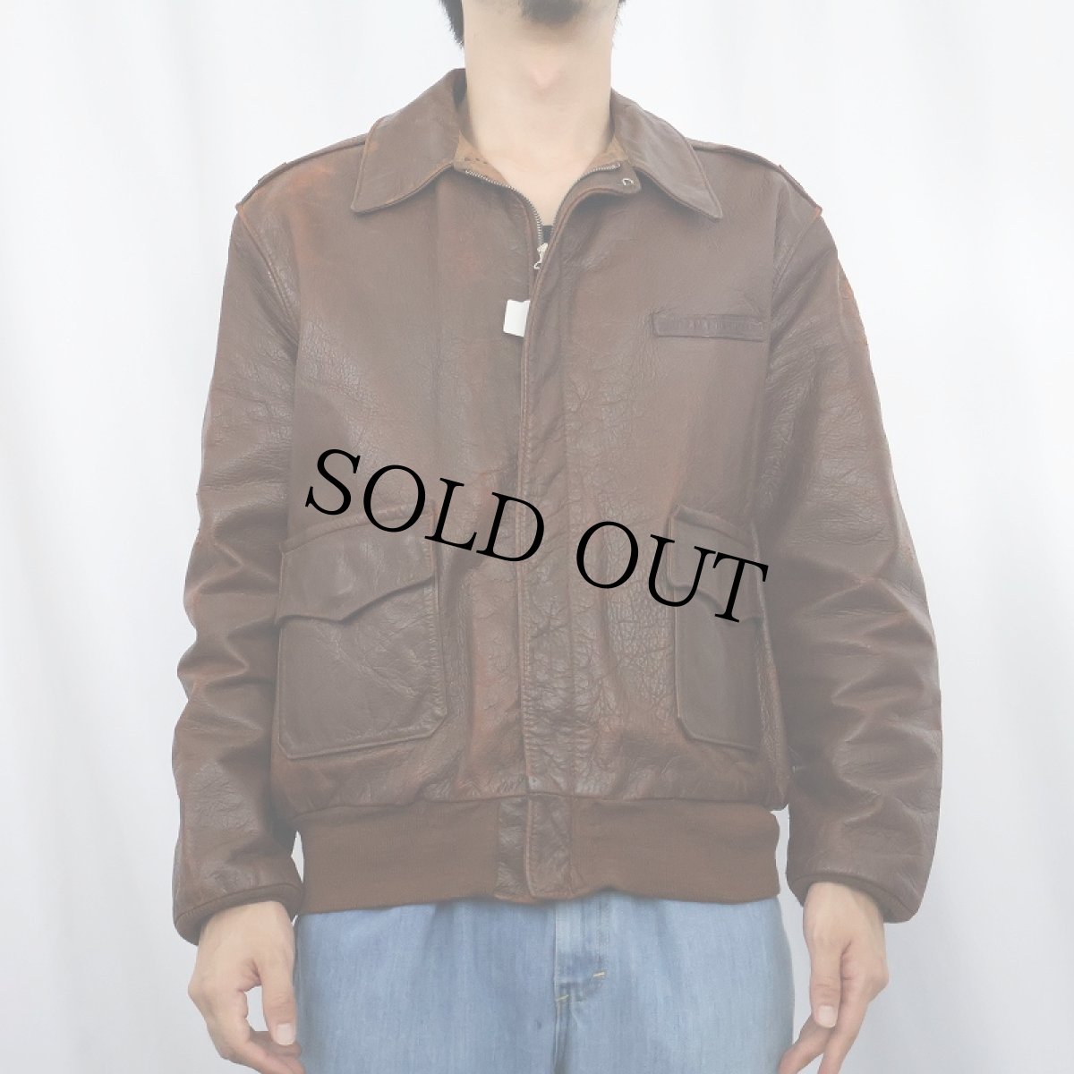 画像2: 40's U.S.ARMY AIR FORCE A-2 "BRONCO社製"レザーフライトジャケット SIZE42 (2)