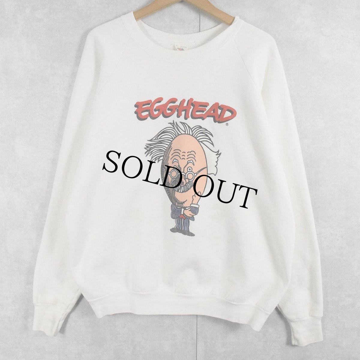 画像1: 90's USA製 "EGGHEAD" イラストプリントラグランスウェット XL (1)
