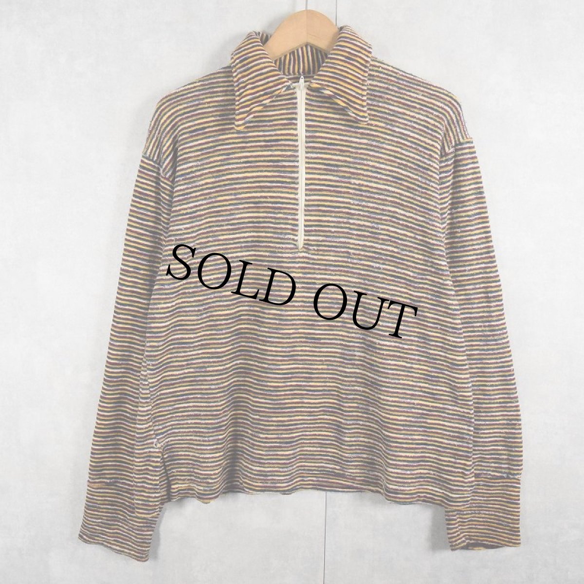 画像1: 70's マルチボーダー柄 ハーフジップ ベロアプルオーバー (1)