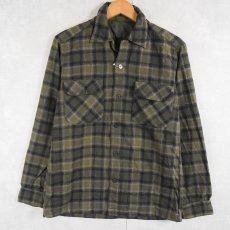 画像1: 〜60'sチェック柄 ウールオープンカラーシャツ (1)