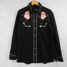 画像2: 70's H BAR C トランプ刺繍 ポリエステル ウエスタンシャツ BLACK (2)
