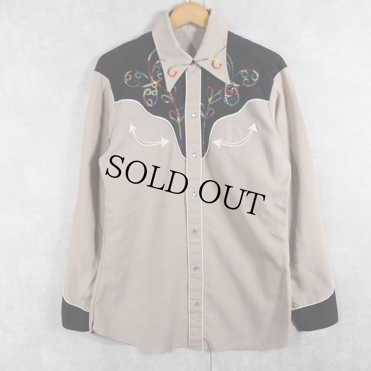 画像2: 70's H BAR C 刺繍入り レーヨンウエスタンシャツ (2)