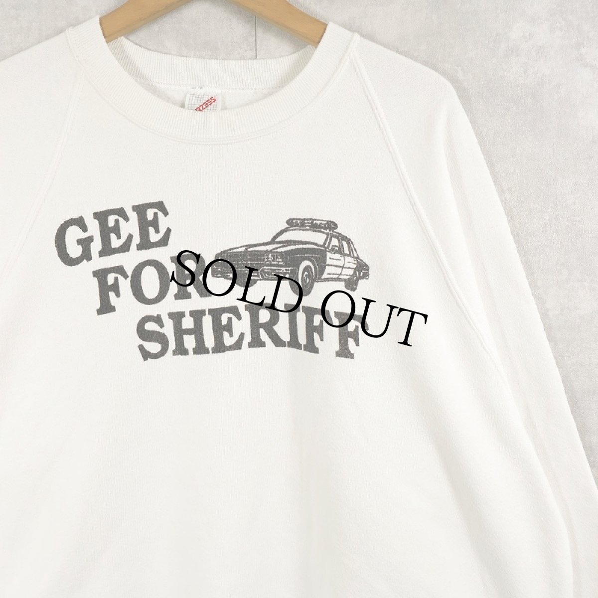 画像1: 80〜90's JERZEES USA製 "GEE FOR SHERIFF" プリントラグランスウェット XL (1)