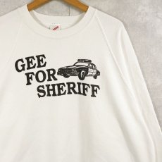 画像1: 80〜90's JERZEES USA製 "GEE FOR SHERIFF" プリントラグランスウェット XL (1)