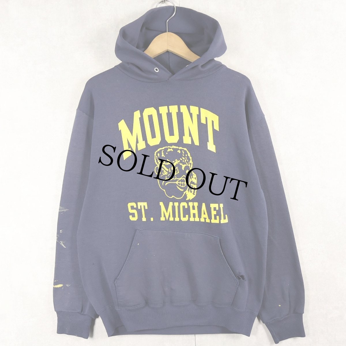 画像1: 80〜90's JERZEES USA製 "MOUNT ST. MICHAEL" プリントスウェットフーディー NAVY L (1)