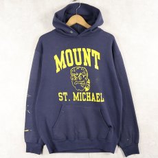 画像1: 80〜90's JERZEES USA製 "MOUNT ST. MICHAEL" プリントスウェットフーディー NAVY L (1)