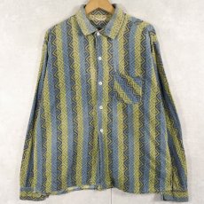 画像1: 60's Wash'n Wear ストライプ柄 ライトネルシャツ L (1)