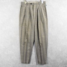 画像2: 80〜90's FRONT LINE チェック柄 ポリエステル×レーヨン 2タックスラックス W31 (2)