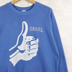 画像1: 80〜90's JERZEES USA製 "Thumbs Up" ハンドサインプリント ラグランスウェット XL (1)