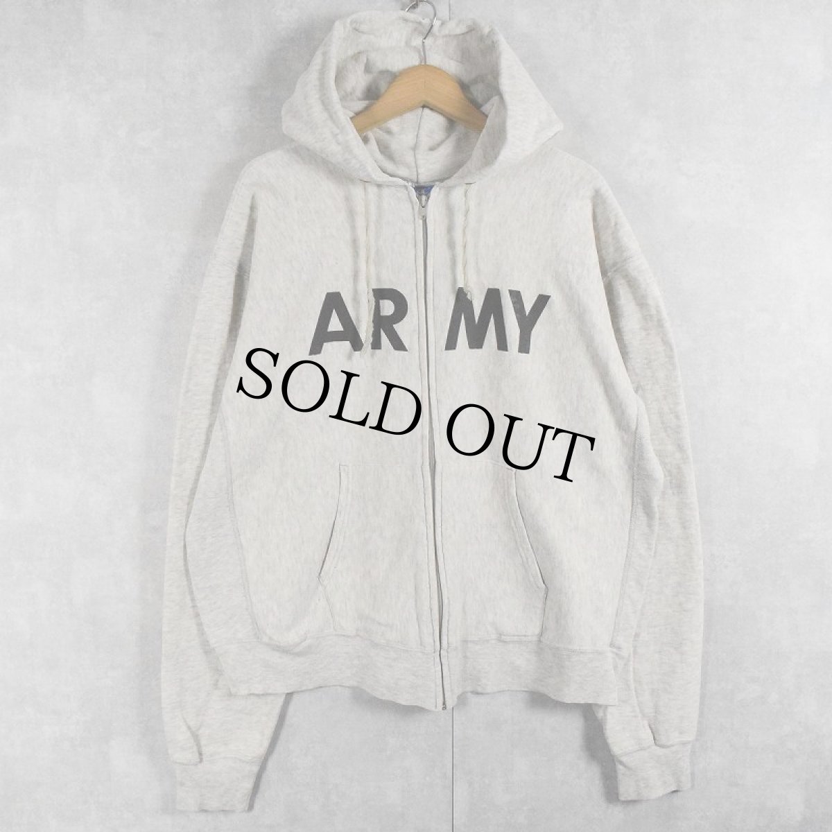 画像2: 90's Champion 青刺繍タグ 後期 USA製 "ARMY" プリントスウェットジップパーカー L (2)