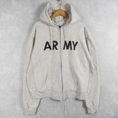 画像2: 90's Champion 青刺繍タグ 後期 USA製 "ARMY" プリントスウェットジップパーカー L (2)