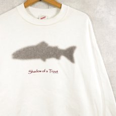 画像1: 80〜90's JERZEES USA製 "Shadow of a Trout" 魚影イラストプリントスウェット L (1)