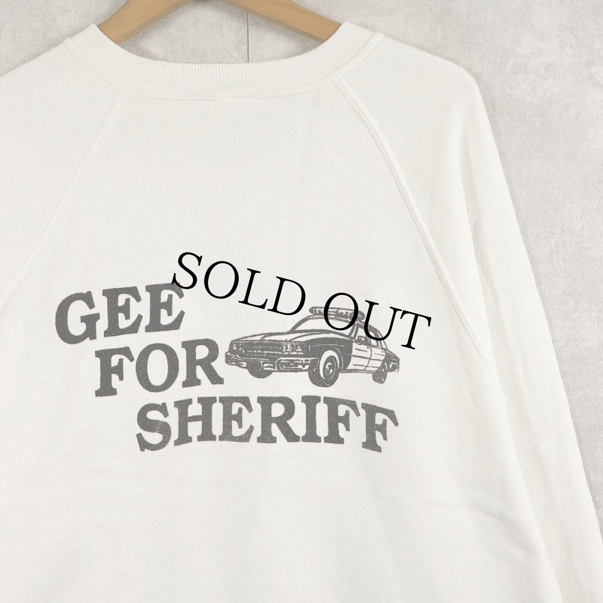 画像2: 80〜90's JERZEES USA製 "GEE FOR SHERIFF" プリントラグランスウェット XL (2)