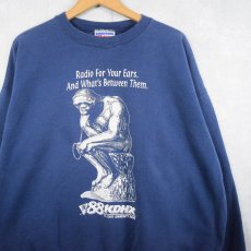 画像1: 90's "FM88 KDHX" 考える人 パロディプリント ラジオスウェット NAVY XL (1)