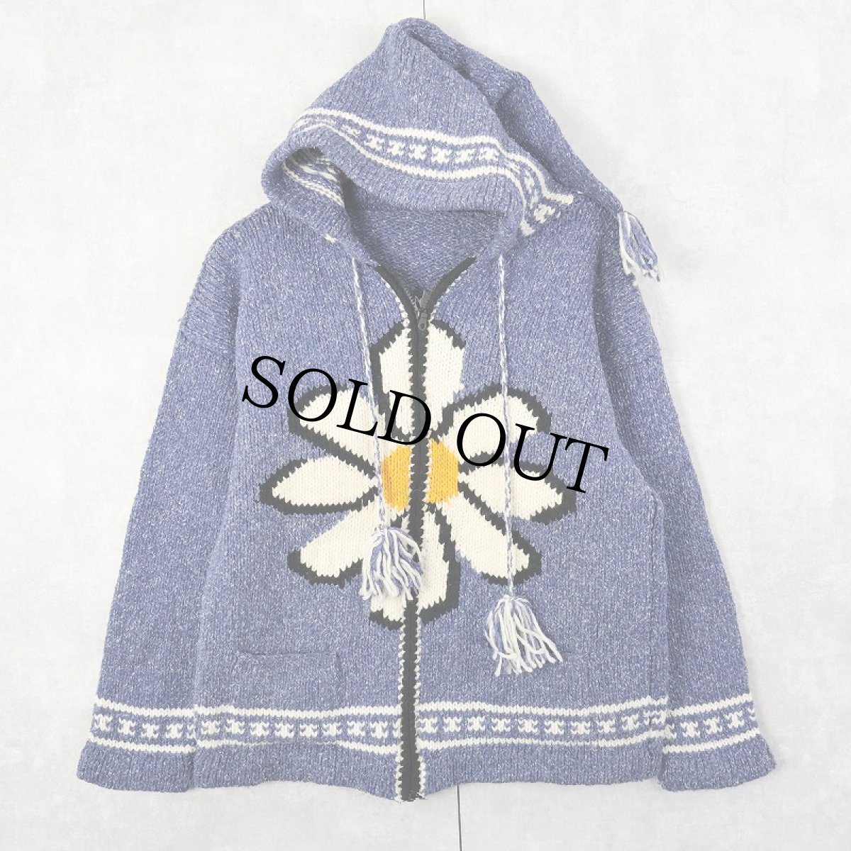 画像1: デイジー柄 ウールニットパーカー (1)