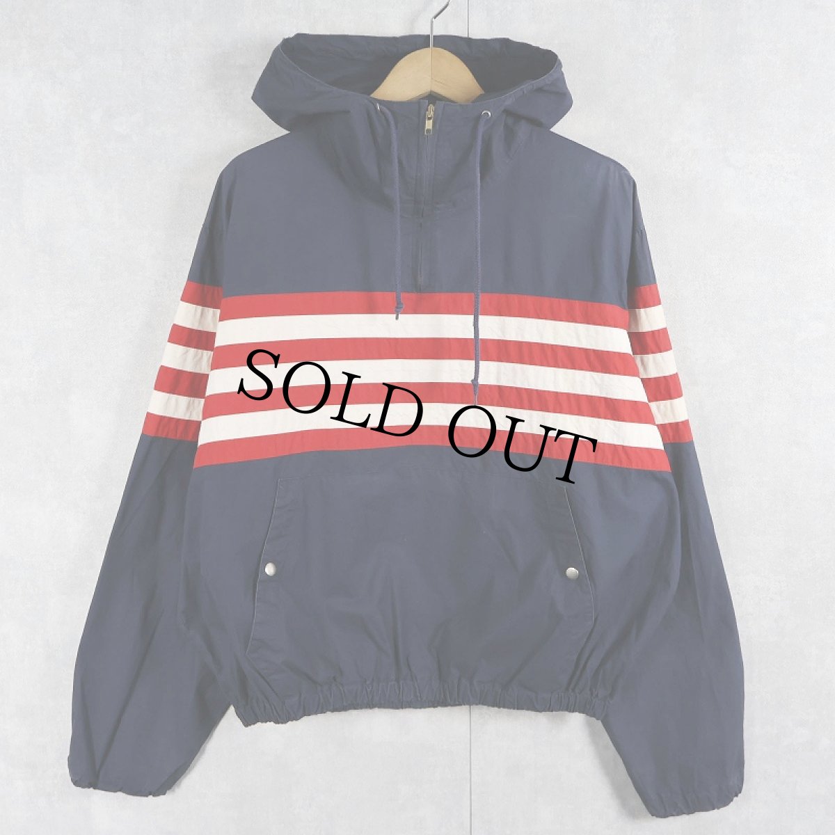 画像1: POLO Ralph Lauren ボーダー切り替え コットンアノラックパーカー NAVY M (1)