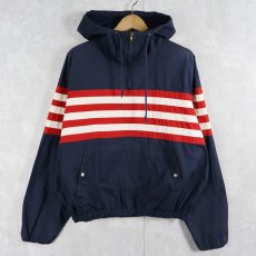 画像1: POLO Ralph Lauren ボーダー切り替え コットンアノラックパーカー NAVY M (1)