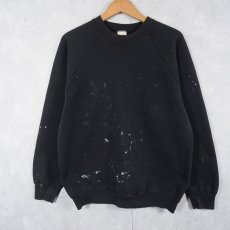 画像1: 90's FRUIT OF THE LOOM USA製 ペンキペイント ラグランスウェット BLACK L (1)