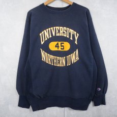 画像1: 90's Champion REVERSE WEAVE "UNIVERSITY NORTHERN IOWA" プリントスウェット NAVY XL (1)