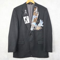 画像2: UPPER "SEX PISTOLS" リメイクプリント ストライプ柄 ウールテーラードジャケット  (2)